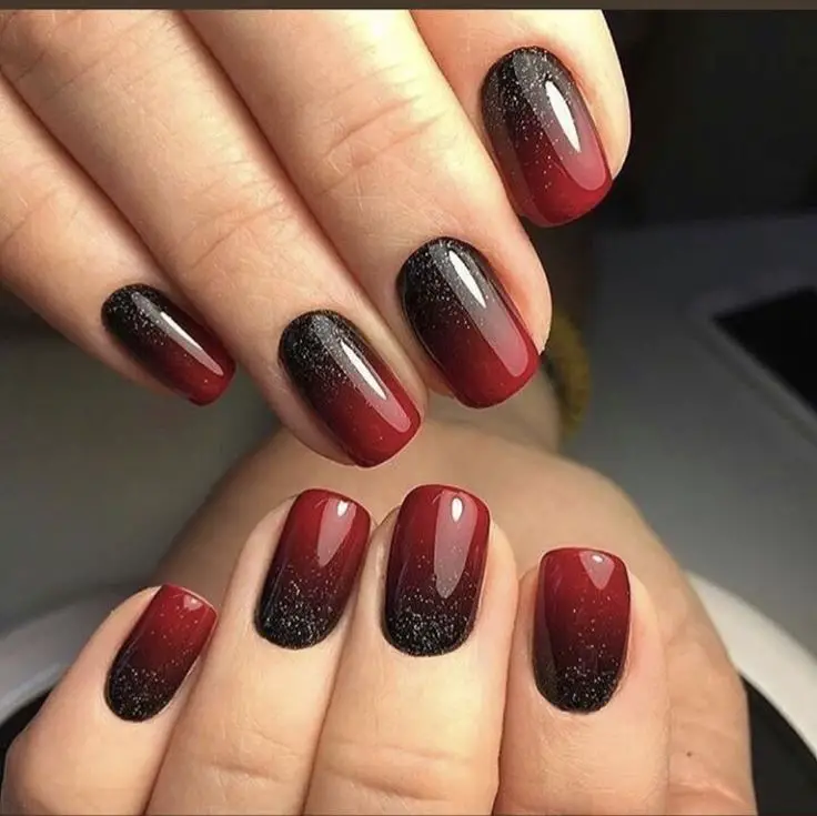 Black and dark Red Ombre Nails