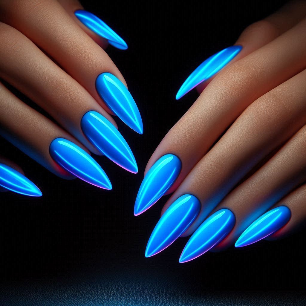 Classic Neon Blue Nails