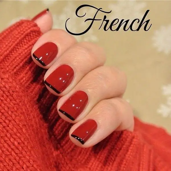 Red Nails with Black Tips french