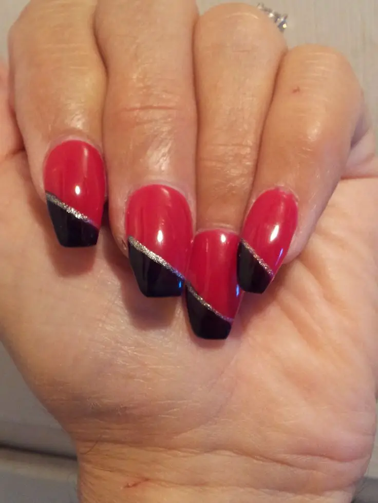 Red Nails with Black Tips