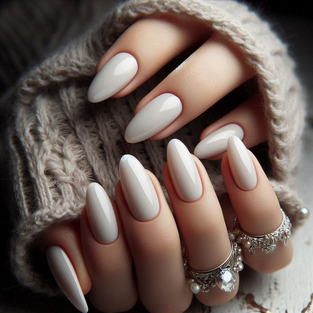 Soft White Old Money Nails