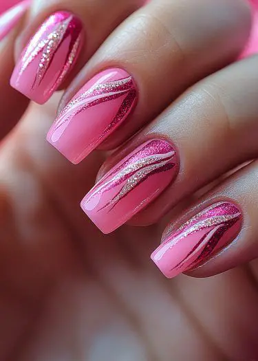 Shimmering Pink Waves Nails