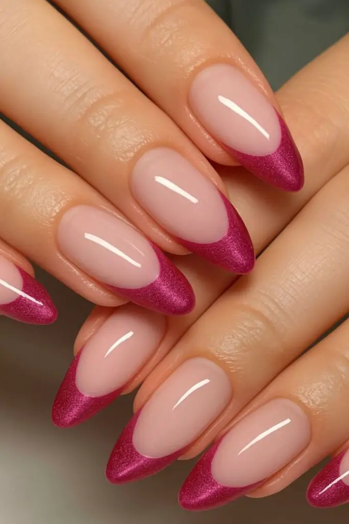 Fuchsia French Tip Nails