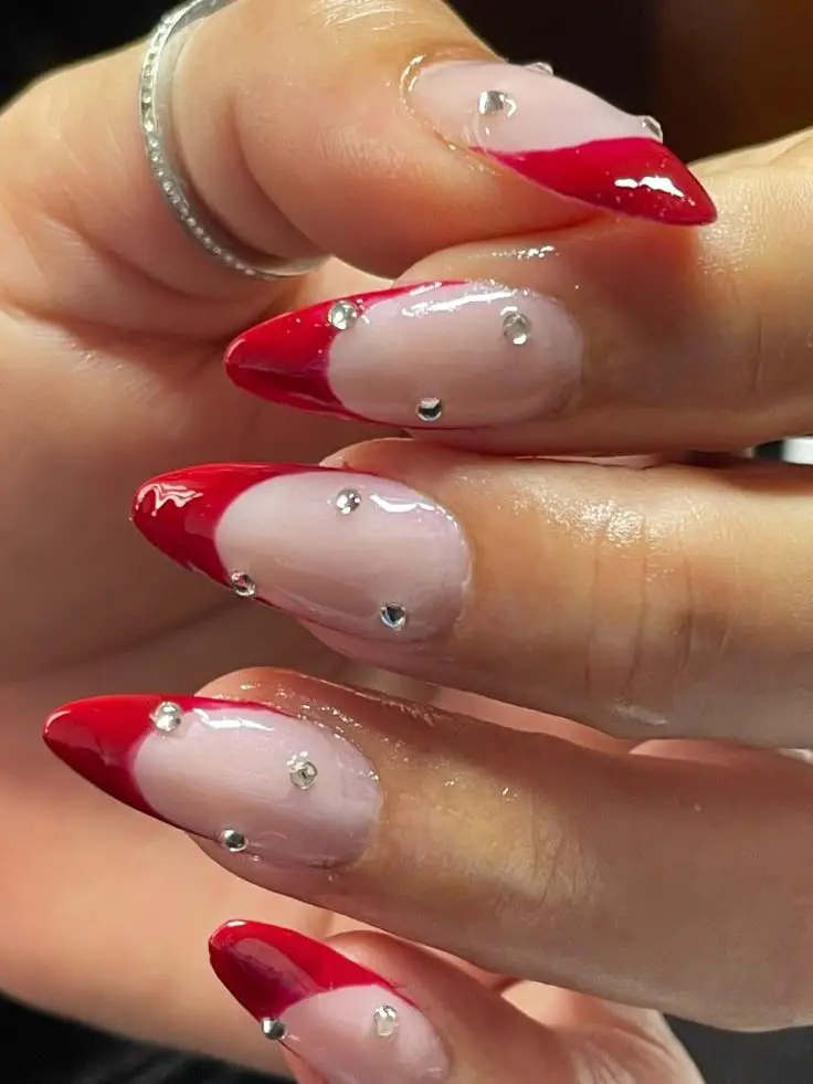 Rhinestone Red Prom Nails