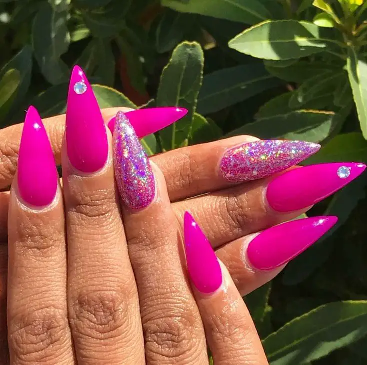 pink prom nails stilleto