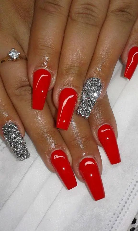 Red Coffin Nails with Gems
