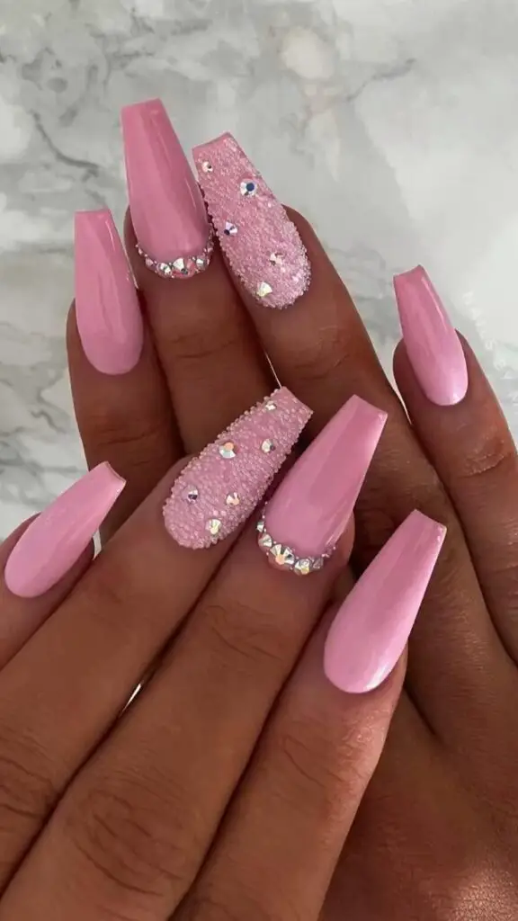 Rhinestone Pink Queen Nails