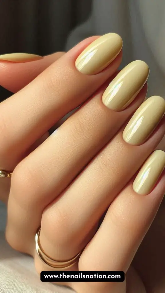 Butter Yellow Nails with Chrome Shine