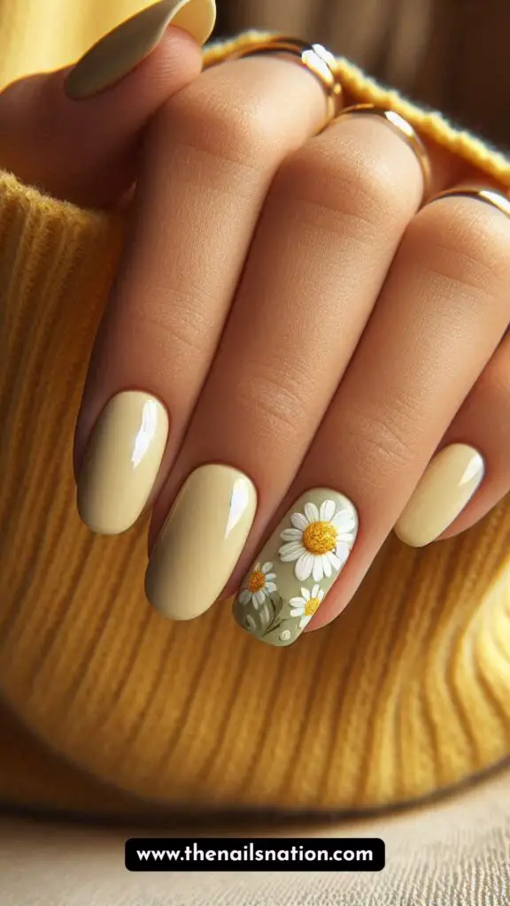 Butter Yellow Nails with Daisy Details (1)