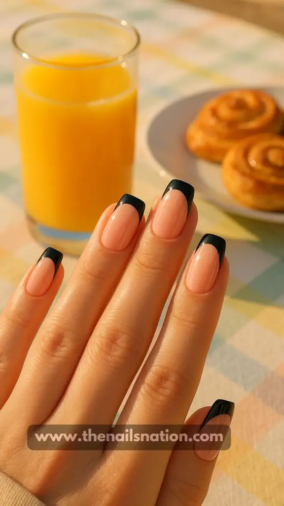 Easy Pink and Black French Tip Nails