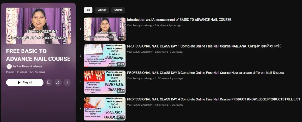 FREE BASIC TO ADVANCE NAIL COURSE - YouTube Playlist
