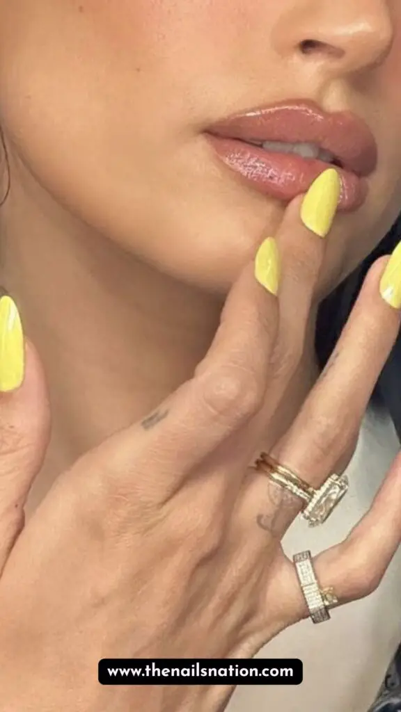 Hailey Bieber Butter Yellow Glam Nails