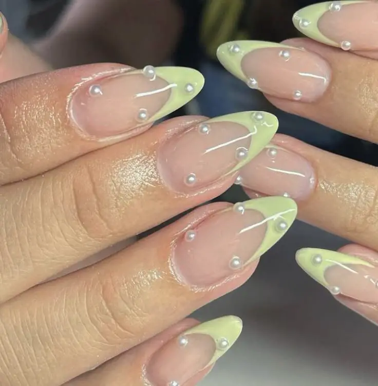 Butter Yellow Nails with Pearls