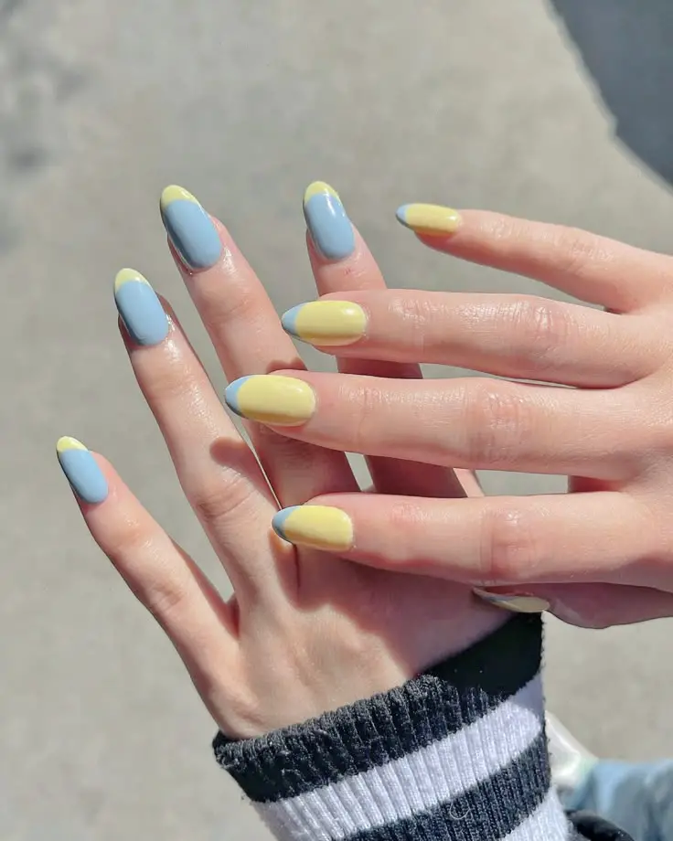 Butter Yellow and Blue Nails