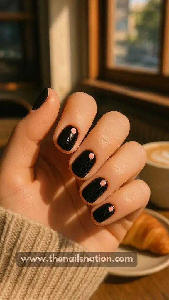 Pink and Black Nails Short