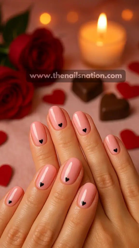 Pink and Black Nails with Hearts