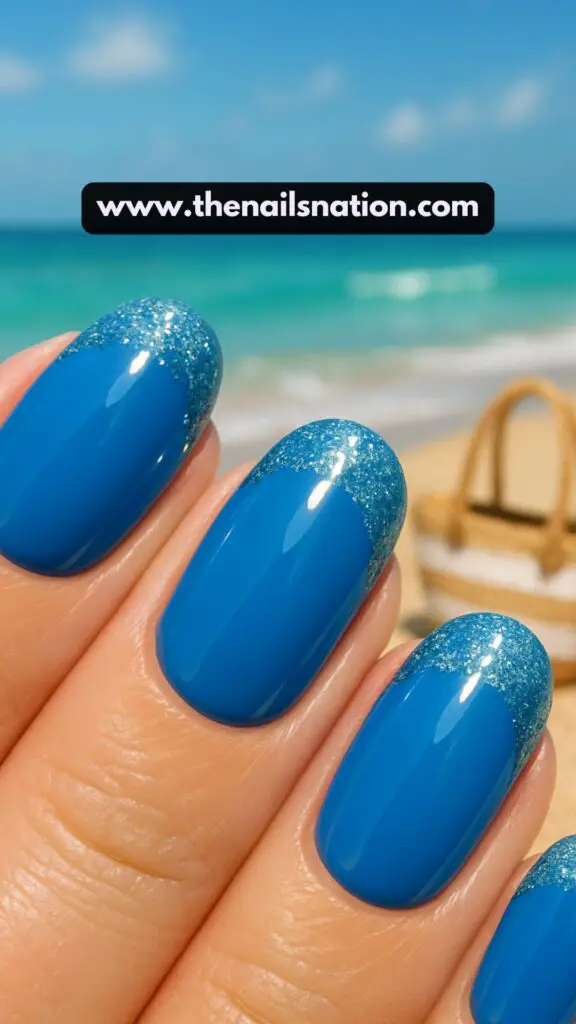 Blue Summer Nails with Glitter