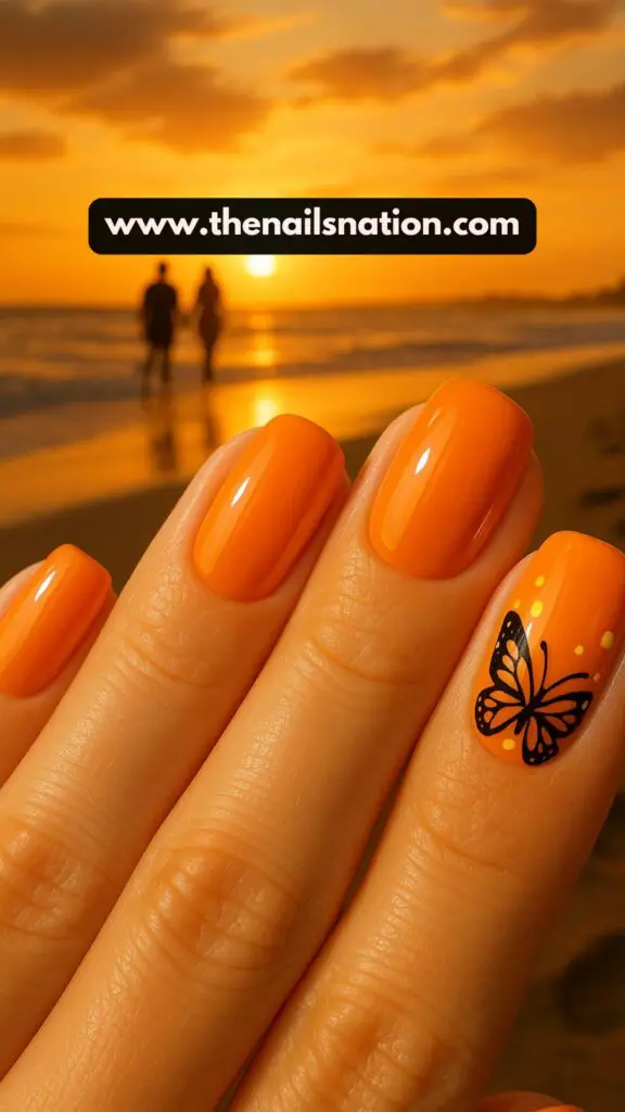 Orange Butterfly Nail Idea