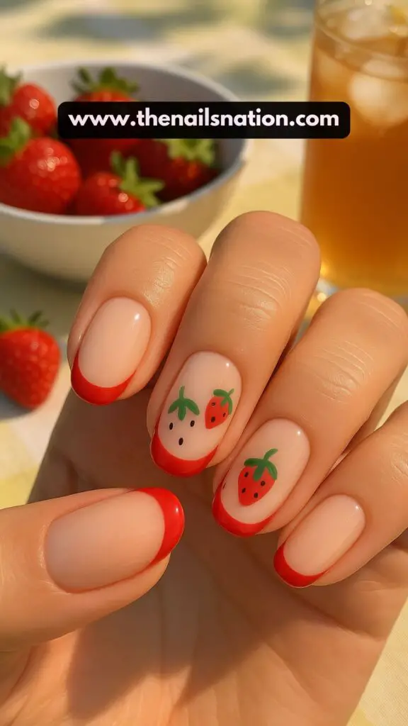 Strawberry Nails French Tip
