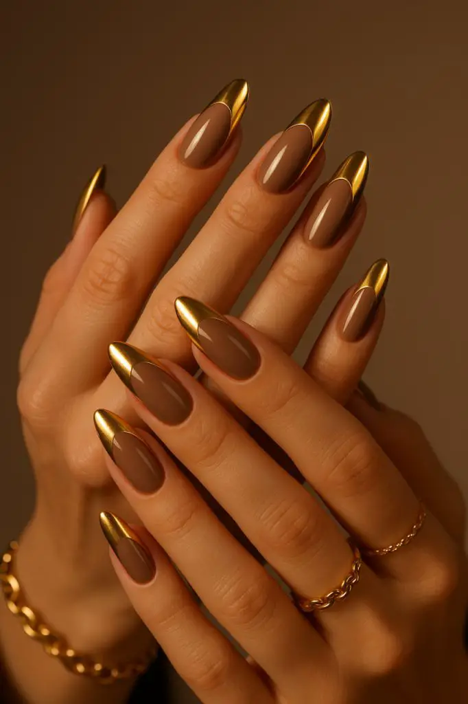 Mocha Mousse with Gold Chrome Tips