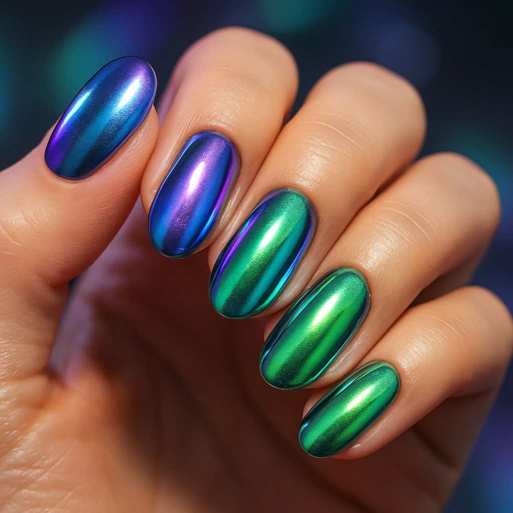 rainbow chrome nails