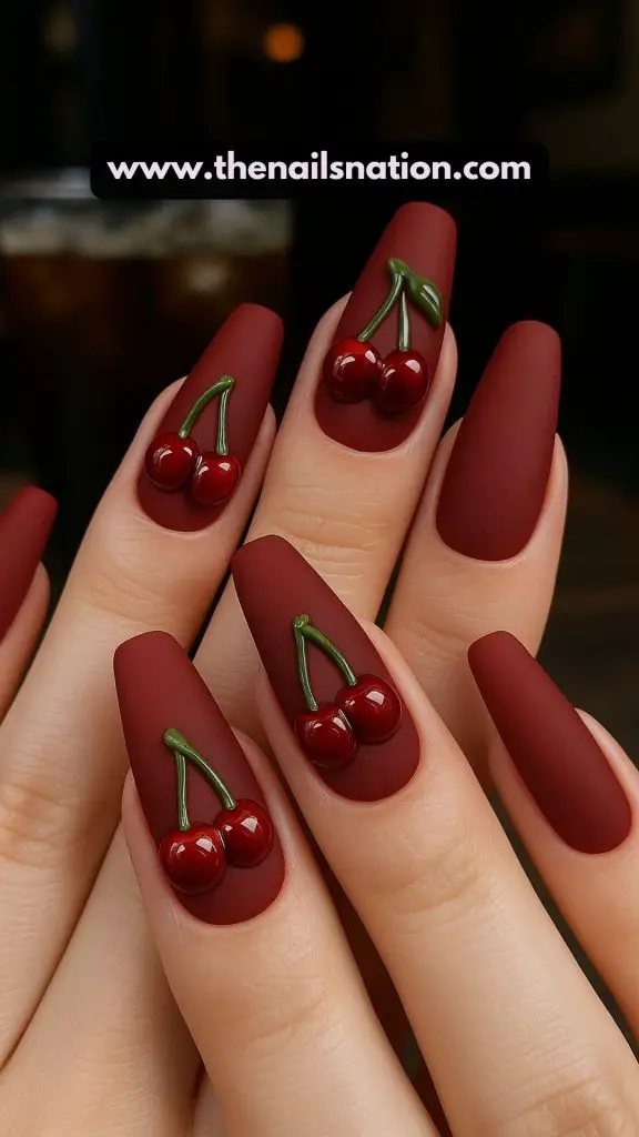 Matte Cherry Nails