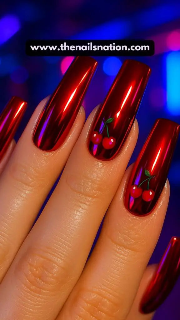 Cherry Chrome Nails