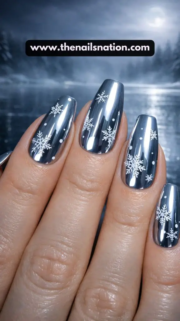 Icy Grey Chrome Nails