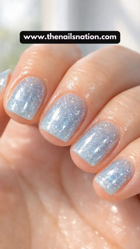 Sheer Frozen Glass Icy Blue Nails