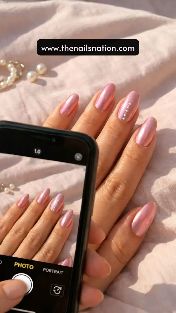Almond Shape Pink Chrome Nails