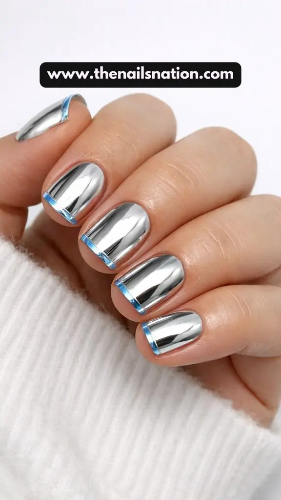Minimal Icy Blue Tips + Full Chrome Base