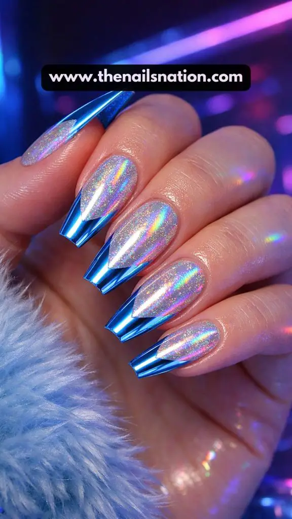 Silver Holo + Sharp Icy Tips