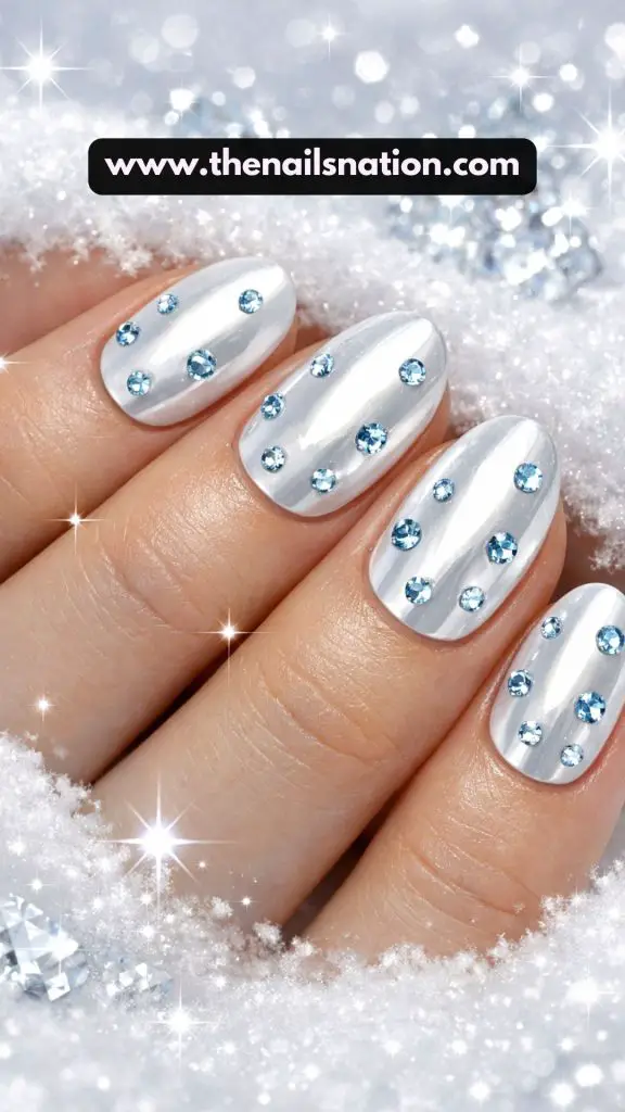 White Chrome with Scattered Icy Blue Gems