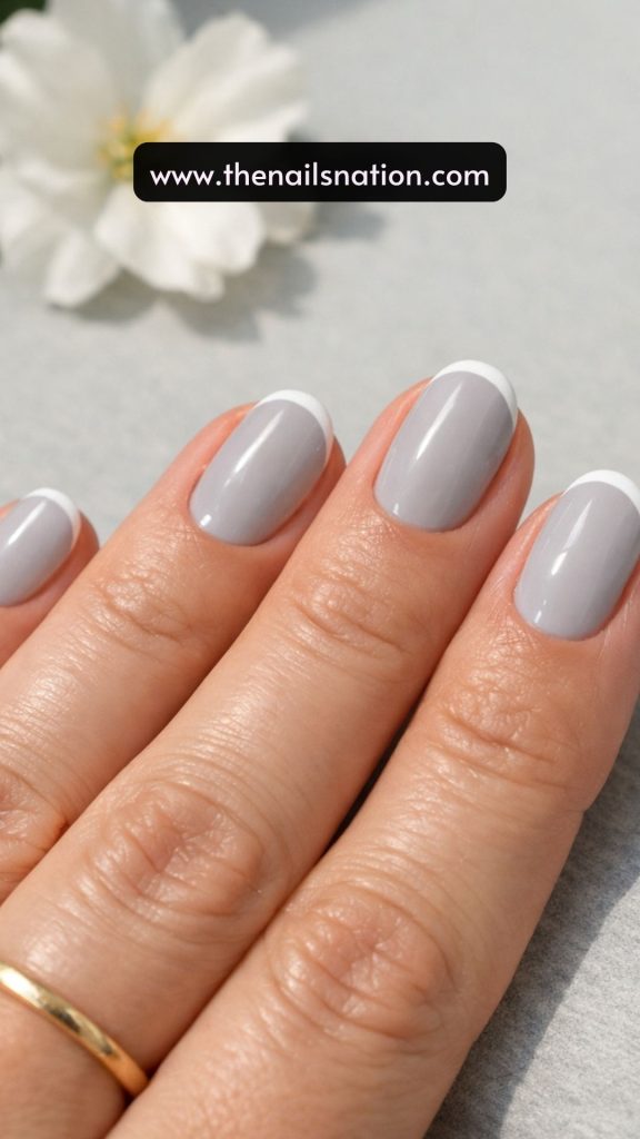 White Micro Tip on Soft Grey Nails