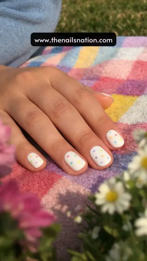 White base with Rainbow Micro Dots Nails