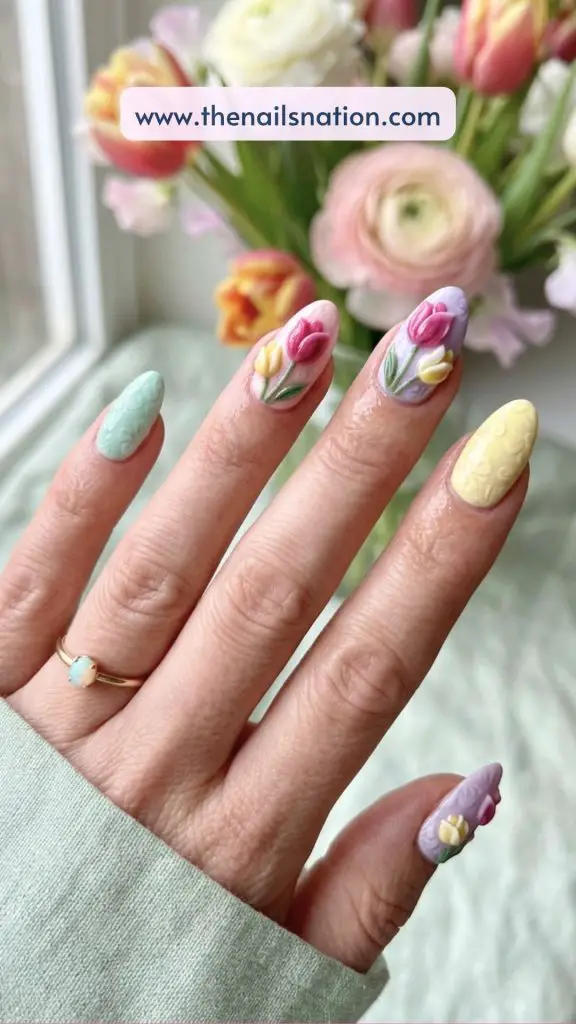 3D Tulip Nail Art Design