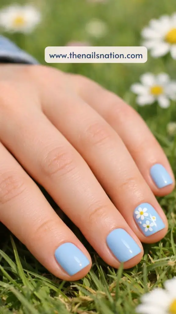 Baby Blue Nails with Design for a Soft Look