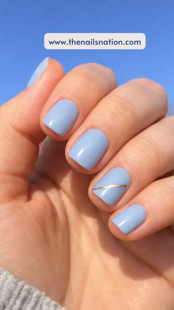 Blue Spring Nail Ideas Simple with Gold Line