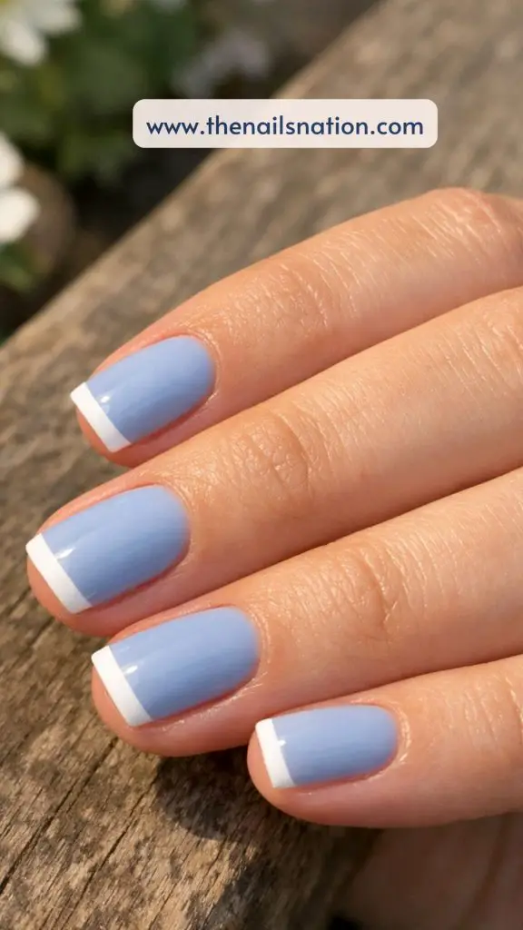 Blue Spring Nail Ideas with Micro Straight French Nails
