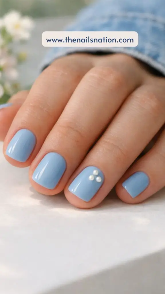 Blue Spring Nail Ideas with Pearl Details