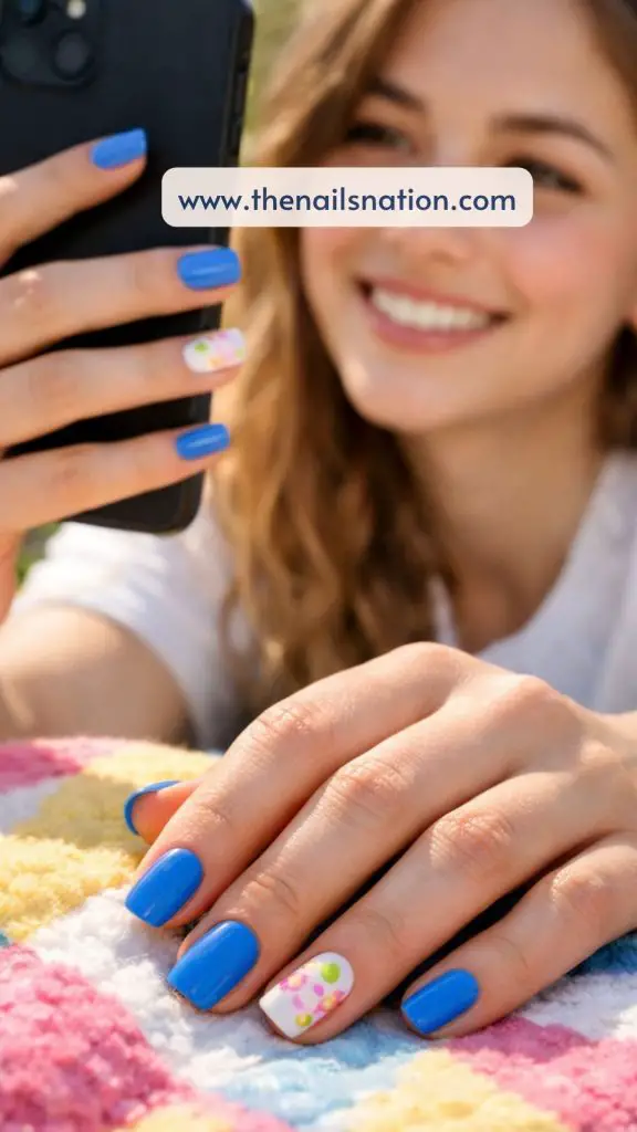 Coloured Blue Spring Nail Ideas with Pastel Accents