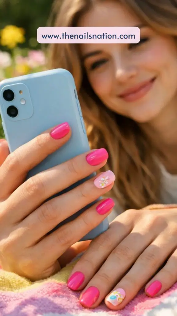 Coloured Pink Spring Nails with Pastel Accents