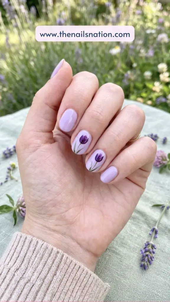 Lavender Base with Purple Tulips