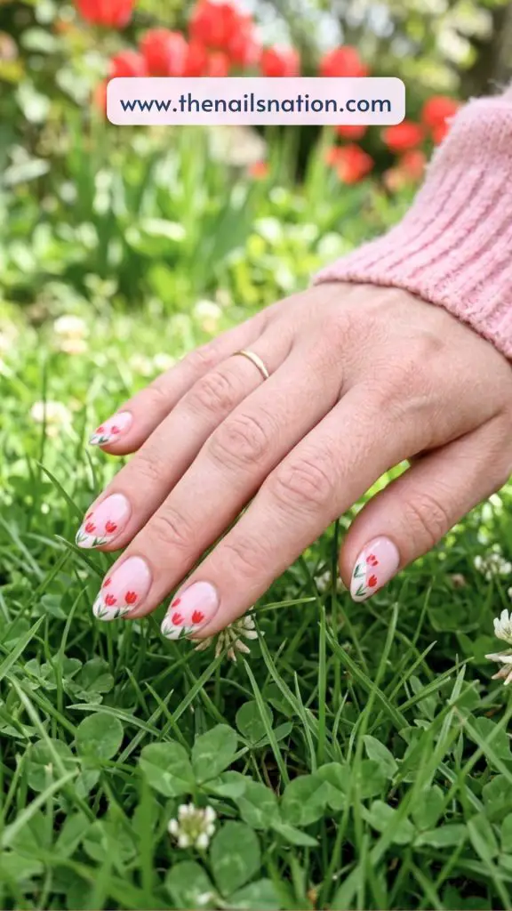 Red Tulip French Tip Nails