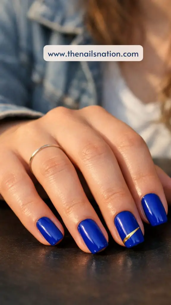Royal Blue Nail Designs with Gold Accent