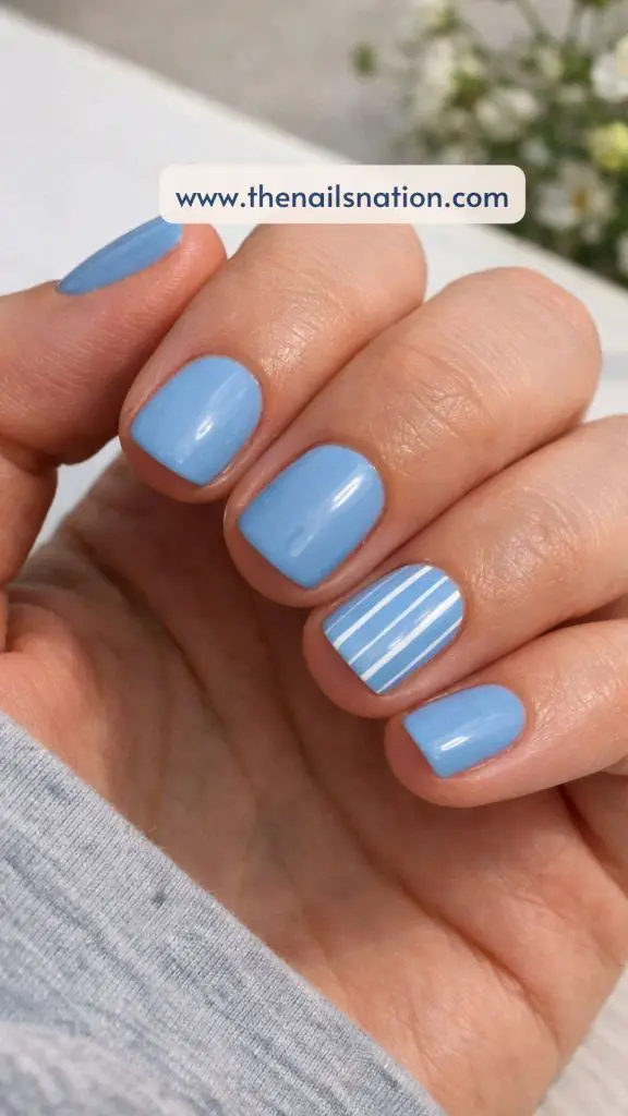 Small Blue Spring Nail Ideas with White Lines (1)