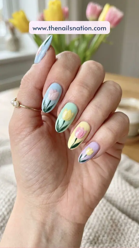 Glitter Tulip Nail Art Design