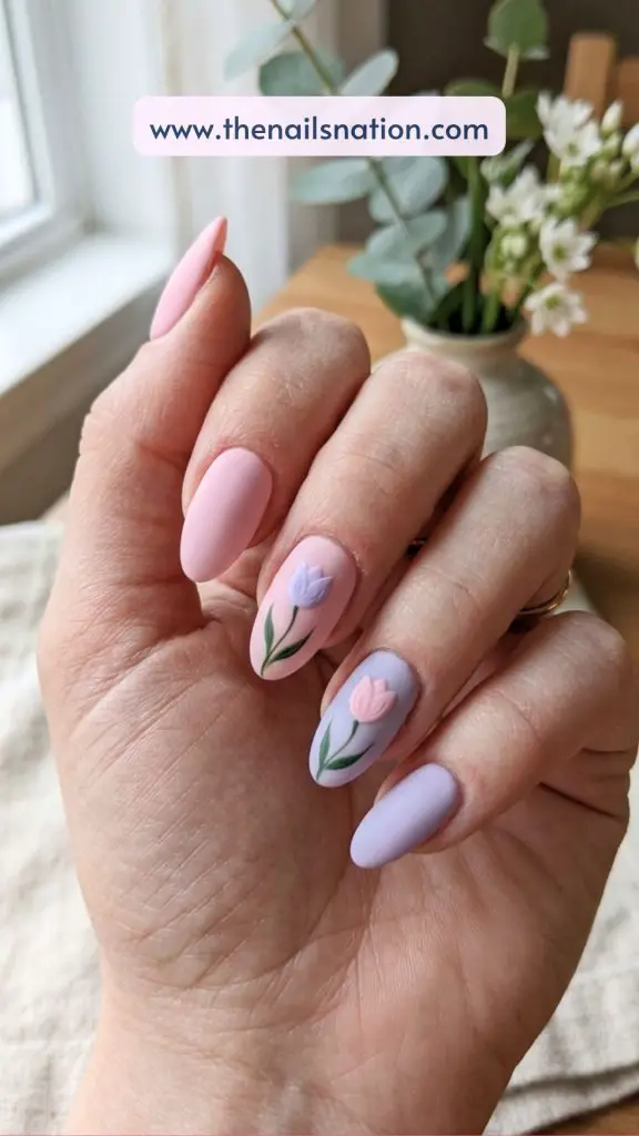 Matte Tulip Nail Art Design